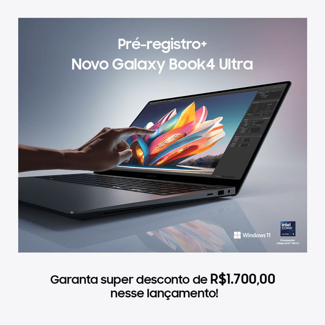 O Pré-registro Plus da família Galaxy Book 4 está disponível, prometendo descontos de até R$ 1.700 (Imagem: Reprodução/Samsung)
