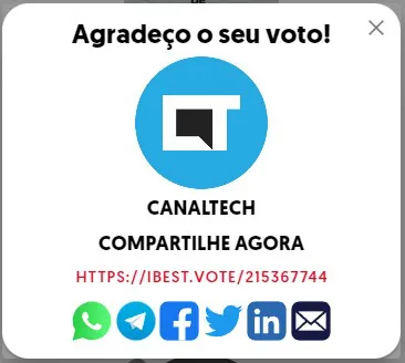 Você pode usar os ícones para compartilhar o link de votação pelas redes sociais, WhatsApp, Telegram ou e-mail (Imagem: Captura de tela/Canaltech)