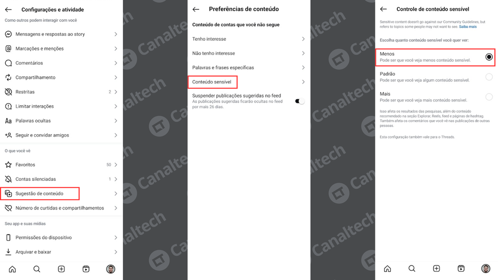 Como limitar conteúdo sensível no Instagram (Imagem: Captura de tela/Bruno De Blasi/Canaltech)