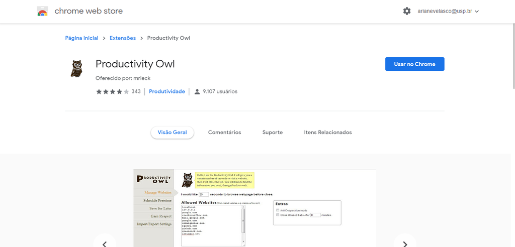 Bloquear site: Productivity Owl (Captura de tela: Ariane Velasco)