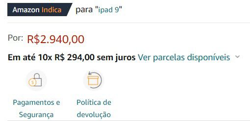 Confira o preço do iPad parcelando na Amazon (Imagem: Captura/Canaltech)