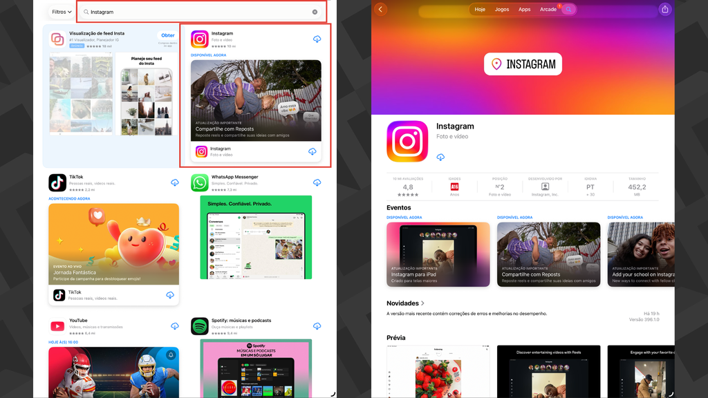 Passos para instalar o Instagram no iPad