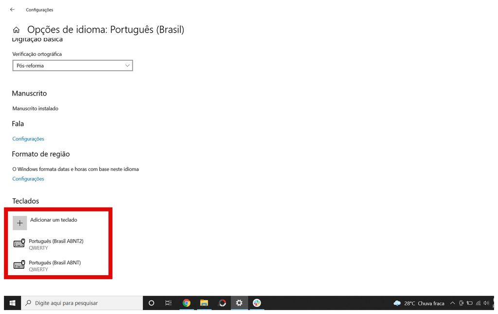 Como configurar teclado estrangeiro em português