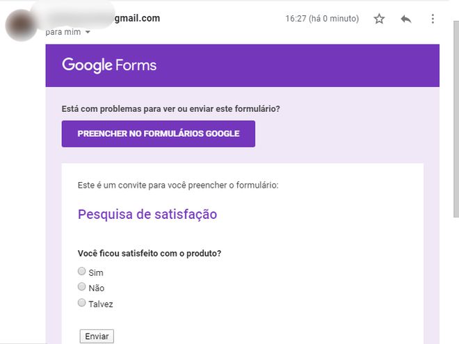 Exemplo de visualização de um formulário no corpo do e-mail (Foto: Reprodução/André Magalhães)