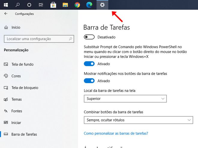 Feito isso, será feita a mudança na posição da barra de tarefas no Windows 10 (Captura de tela: Matheus Bigogno)