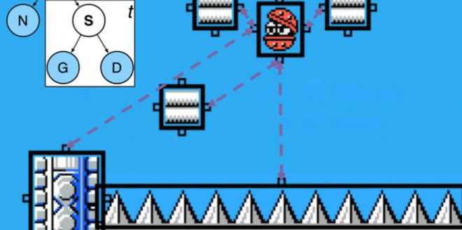 Fase de Megaman criada com elementos de Mario e Kirby (Captura: Matthew Guzdial and Mark Riedl/Automated Game Design via Conceptual Expansion)