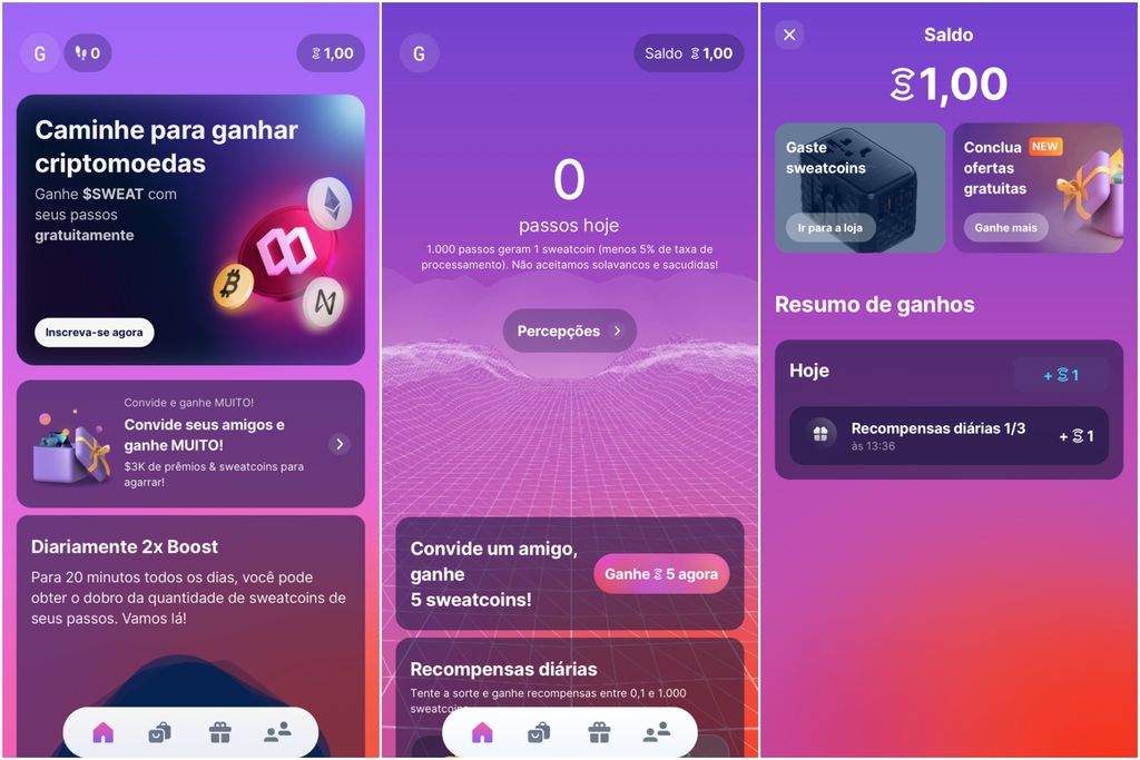 Sweatcoin converte seus passos em moeda digital (Imagem: Captura de tela/Guilherme Haas/Canaltech)