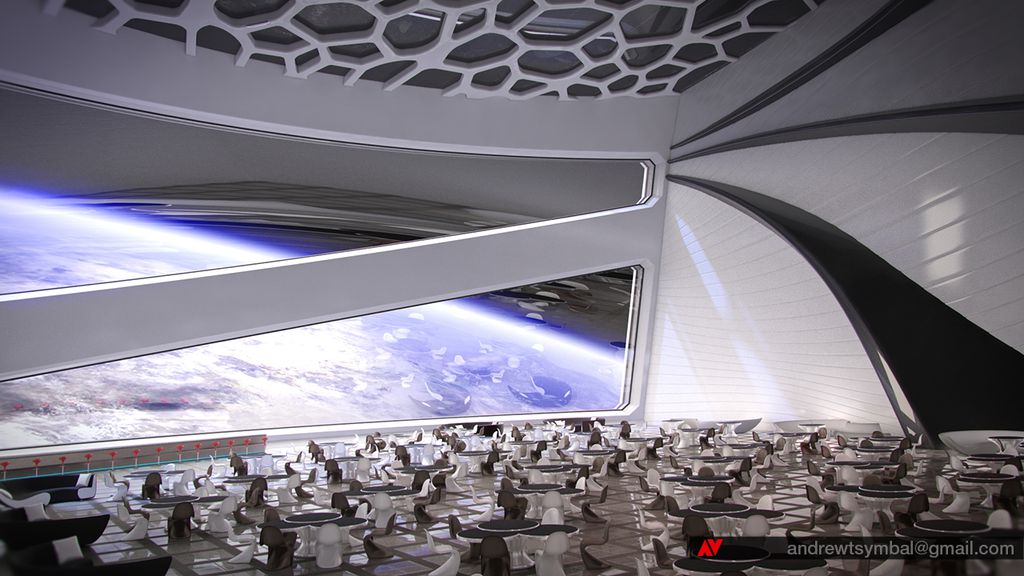 Este seria um restaurante na estação espacial (Imagem: Gateway Foundation)