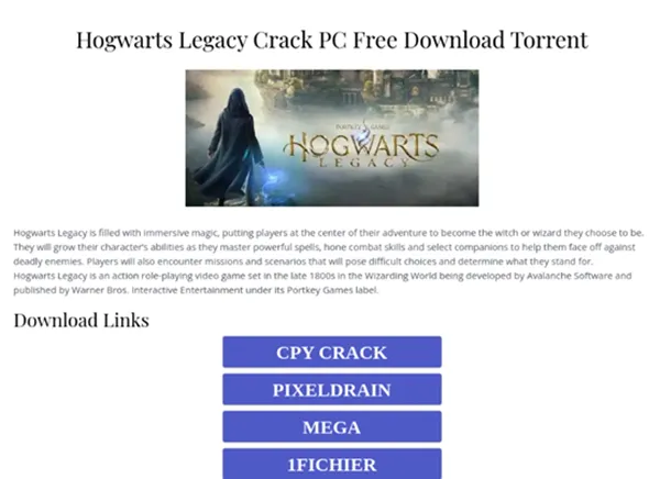 Exemplo de oferta de Hogwarts Legacy contaminado (Imagem: Reprodução/Kaspersky)