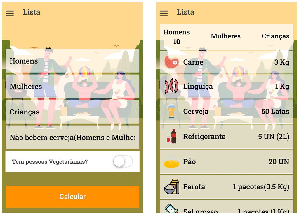 App é usado para calcular a quantidade de comida para seu churrasco (Captura de tela: André Magalhães)