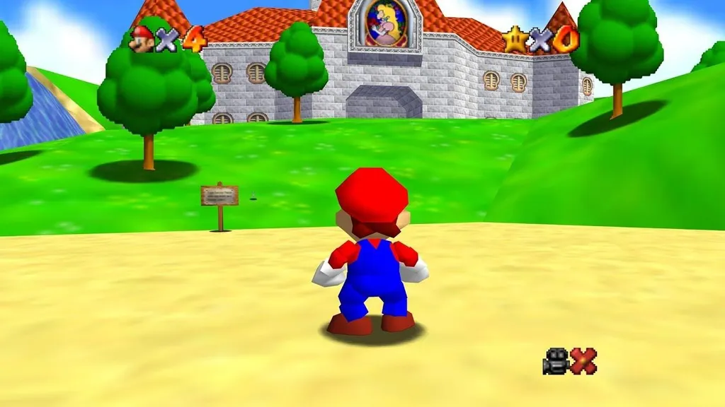 O castelo da Peach no filme está idêntico à versão de Super Mario 64 (Imagem: Reprodução/Nintendo)