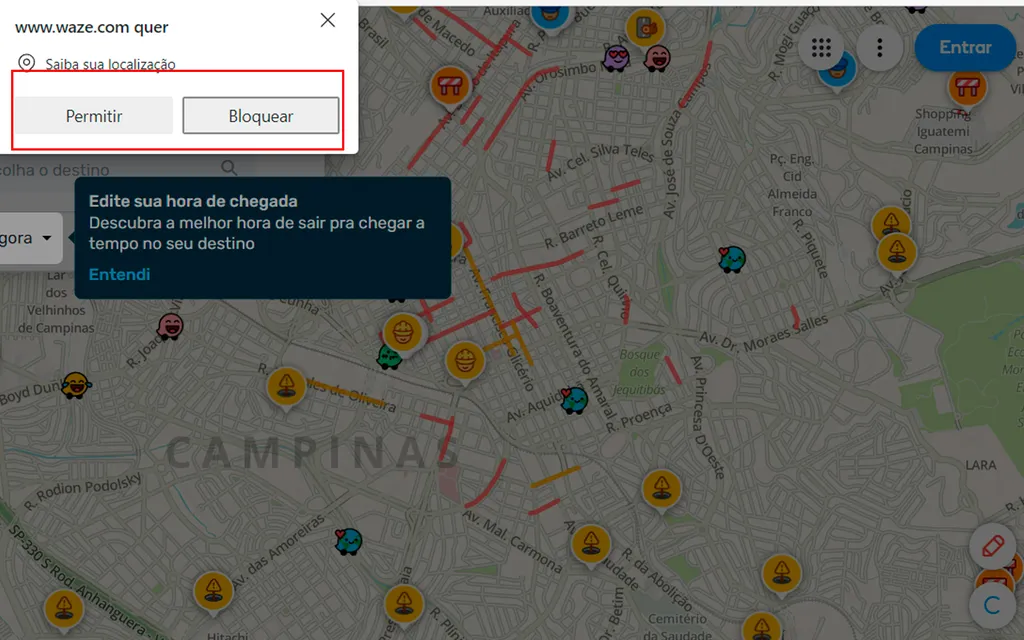 Libere o acesso à localização atual para ver o trânsito agora na região (Imagem: Captura de tela/André Magalhães/Canaltech)