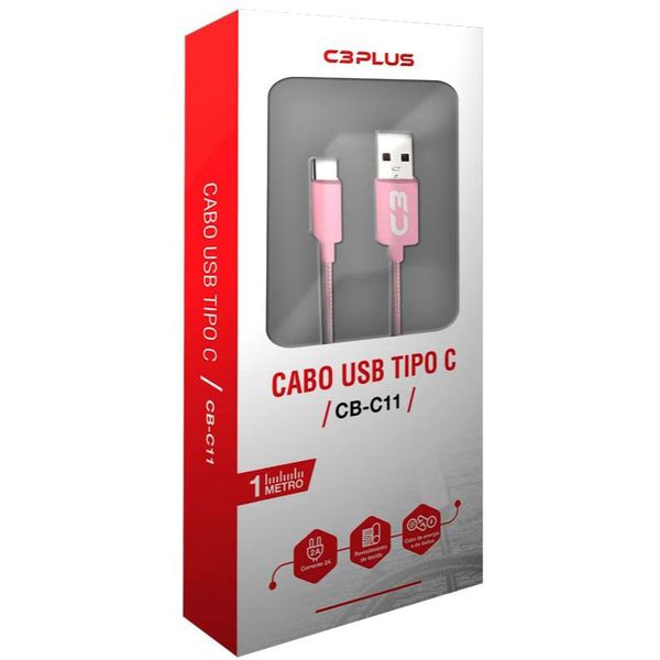 Cabo USB-USB C C3Plus 1M 2A Rosa - CB-C11PK