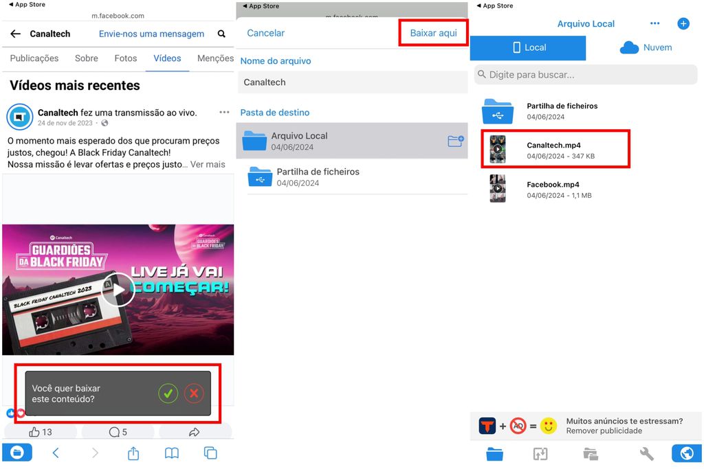 Como baixar vídeo do Facebook pelo iOS (Imagem: Captura de tela/ Guilherme Haas/Canaltech)