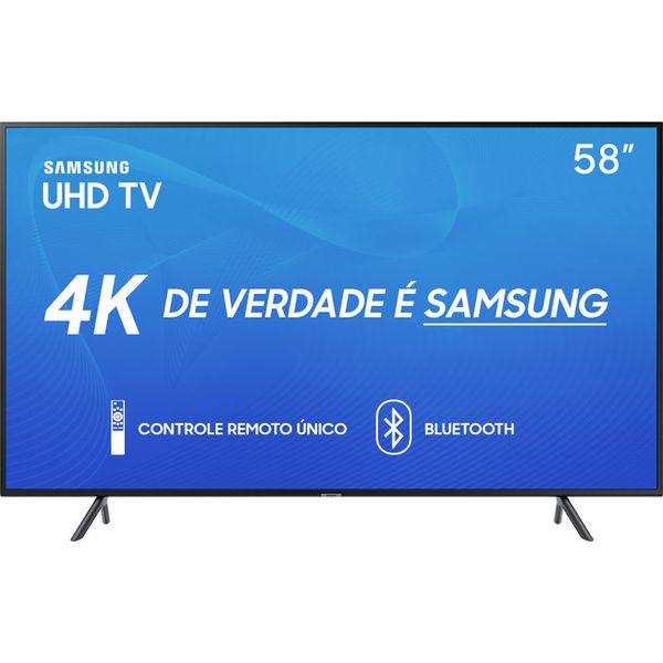 Smart TV LED 58" Samsung 58RU7100 Ultra HD 4K com Conversor Digital 3 HDMI 2 USB Wi-Fi Visual Livre de Cabos Controle Remoto Único e Bluetooth