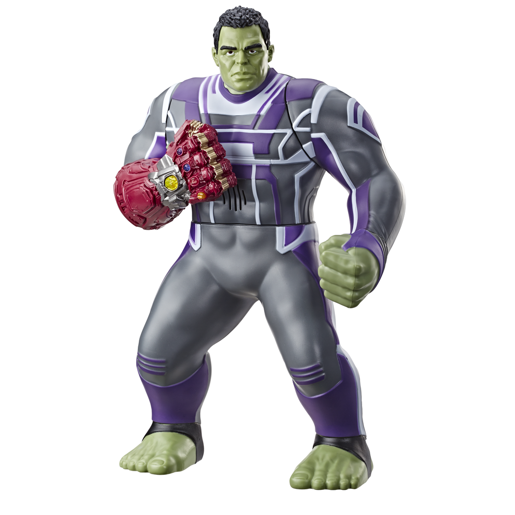 Boneco do Hulk usando a manopla vem com a mesma roupa que o personagem utiliza no filme (Imagem: Hasbro)