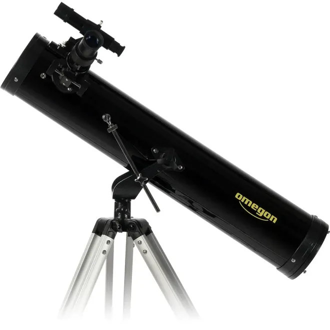 Este telescópio refletor newtoniano da Omegon tem 76mm de abertura e é uma opção bastante acessível para iniciantes (Imagem: Reprodução/Omegon)