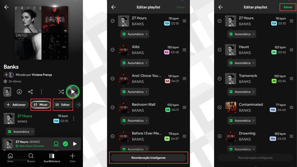 Passos para reorganizar playlist no Spotify