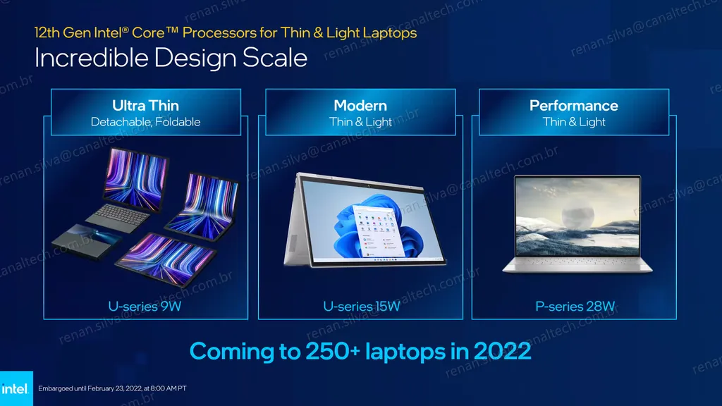 Mais de 250 notebooks de diferentes formatos chegarão em 2022 equipados com processadores Intel Alder Lake-P e Alder Lake-U (Imagem: Intel)