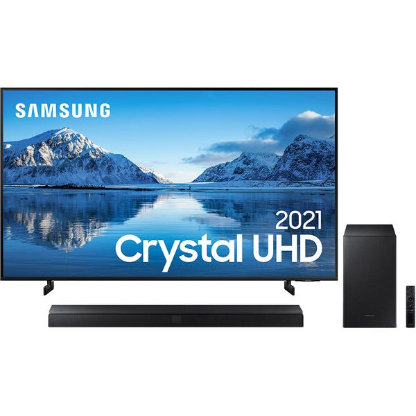 Samsung Smart Tv 60" Crystal Uhd 4k 60au8000 Painel Dynamic Crystal Color Design Slim Tela Sem Limites + Soundbar Samsung Hw-T555 2.1 Canais 320w Wireless Bluetooth Subwoofer Hdmi [CASHBACK]