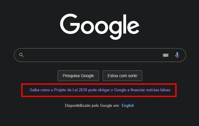 O posicionamento do Google está na página inicial do buscador (Imagem: Captura de tela/Alveni Lisboa/Canaltech)