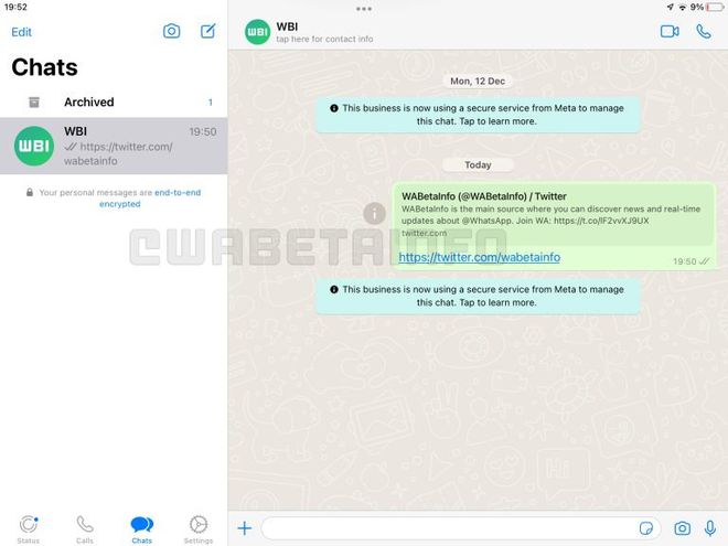 WhatsApp começa a testar versão para iPad (Imagem: Reprodução/WABetaInfo)