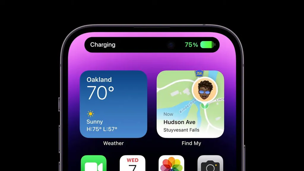 Notch do iPhone 14 Pro e Pro Max com o recurso Dynamic Island em ação (Imagem: Divulgação Apple)