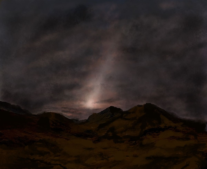 Representação artística da luz zodiacal no exoplaneta Kepler-69 c (Imagem: Reprodução/SHAO/Yue Xu)
