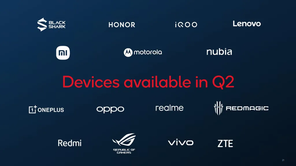 Marcas como ASUS ROG, Motorola, Lenovo, Xiaomi, Realme e OnePlus lançarão aparelhos com os novos chipsets a partir do fim do segundo trimestre (Imagem: Qualcomm)