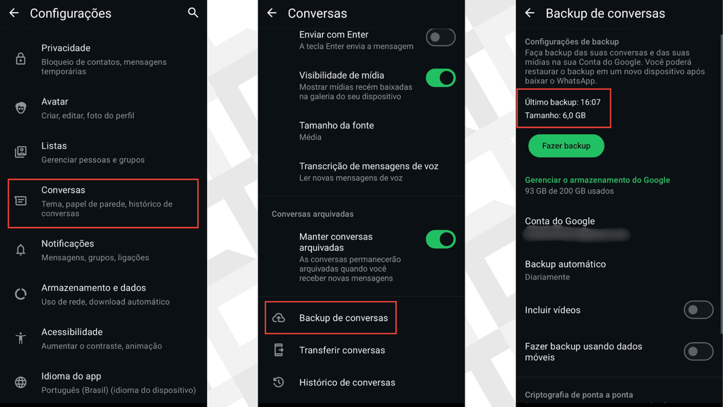 Passos para verificar o último backup do WhatsApp