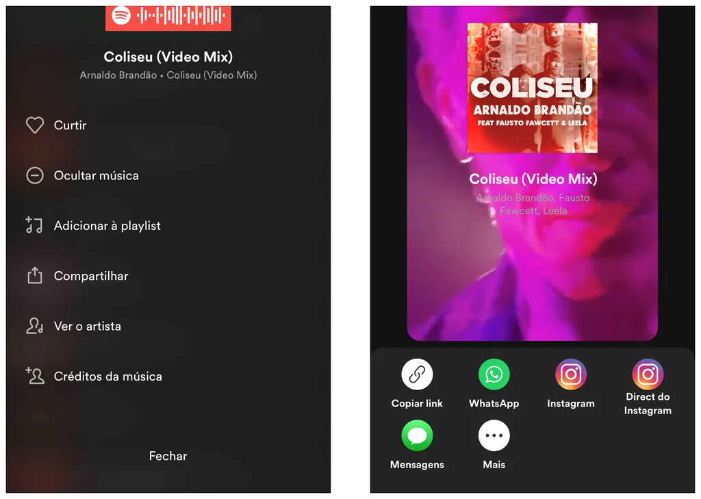 Compartilhe músicas e podcasts do Spotify por link, redes sociais e outros apps (Captura de tela: Thiago Furquim/Canaltech)
