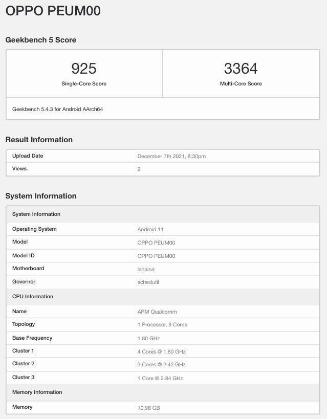 Testes confirmam uso do Snapdragon 888 no dobrável da Oppo (Imagem: Geekbench Browser)