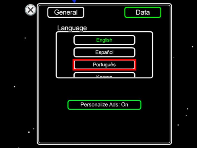 Na seção "Language", selecione a opção "Português" (Captura de tela: Matheus Bigogno)