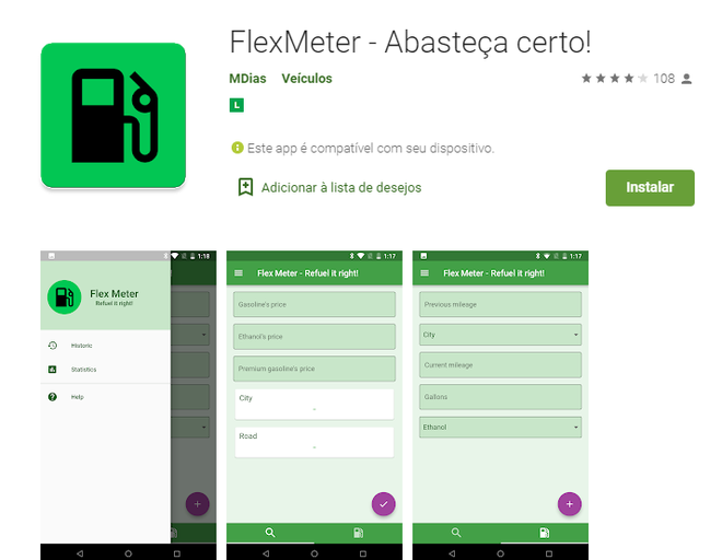 FlexMeter, aplicativo de cálculo de combustível / Captura de tela: Ariane Velasco