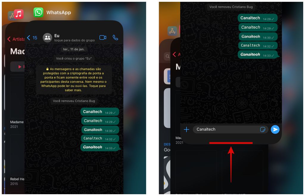 Como desativar o WhatsApp temporariamente no iPhone: use o multitarefa para fechar o app (Captura de tela: Caio Carvalho)