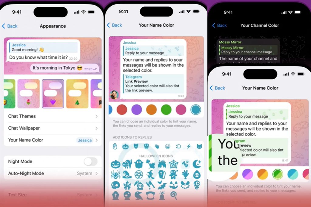 Assinantes do Telegram Premium podem personalizar cores e ícones do seu perfil (Imagem: Telegram ganha recursos para citar trechos em respostas (Imagem: Divulgação/Telegram)