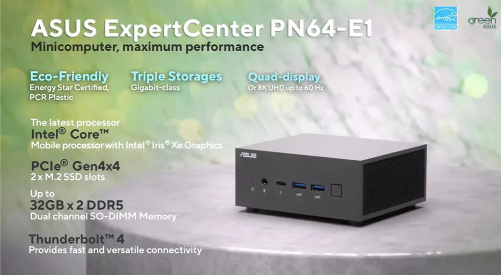 Com novos processadores Intel Raptor Lake de 13ª geração, o ASUS ExpertCenter PN64-E1 promete potência, ampla variedade de upgrades e forte sustentabilidade (Imagem: ASUS)