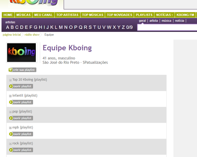 Você também pode criar sua playlist, mas deve criar uma conta no Kboing antes (Captura de tela: Ariane Velasco)