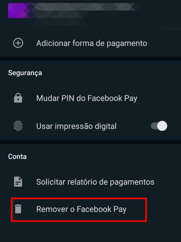 Clique em Remover o Facebook Pay (Imagem: Guadalupe Carniel/Captura de tela)
