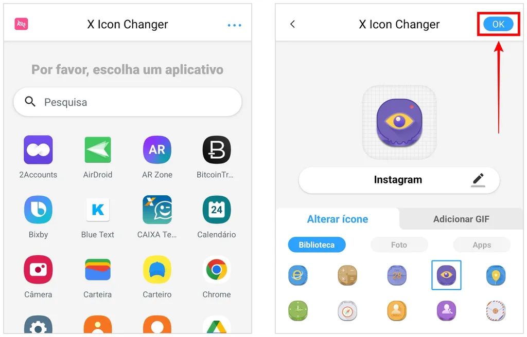 X Icon Changer é aplicativo para mudar ícones do celular, sem alterar interface do Android (Captura de tela: Caio Carvalho)