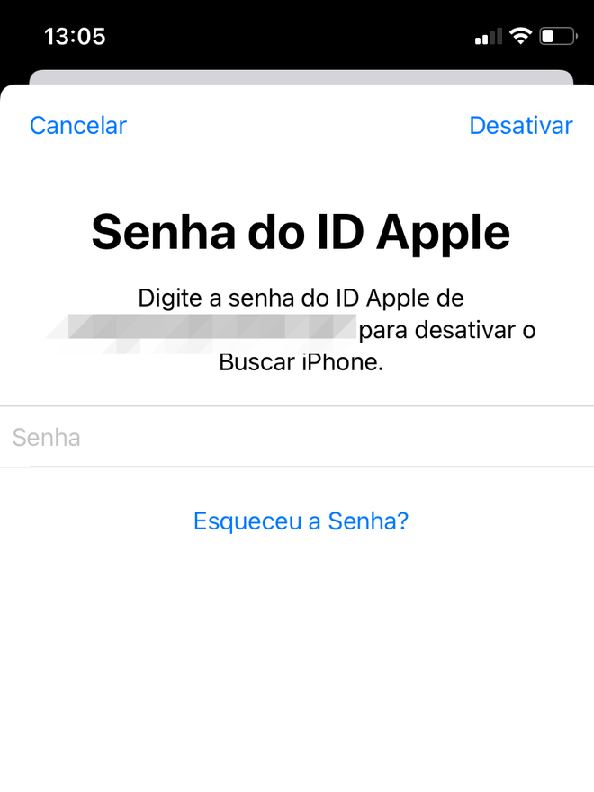 Preencha o login e senha do seu ID Apple para confirmar a desativação - Captura de tela: Thiago Furquim (Canaltech)