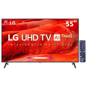 Smart TV LED 55" UHD 4K LG 55UM7520PSB com ThinQ AI Inteligência Artificial IPS Quad Core HDR Ativo DTS Virtual X WebOS 4.5 Bluetooth e HDMI