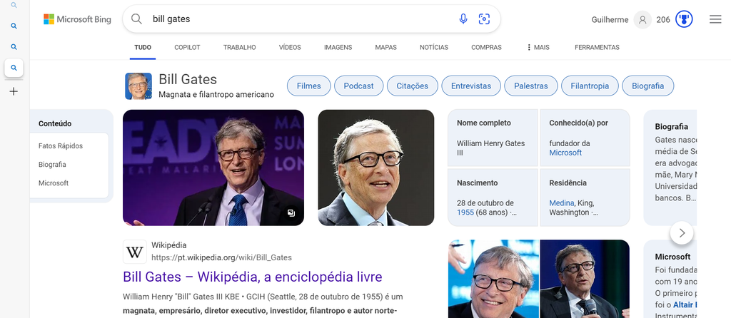 Bing reúne mais informações úteis no início da SERP (Imagem: Captura de tela/Guilherme Haas/Canaltech)