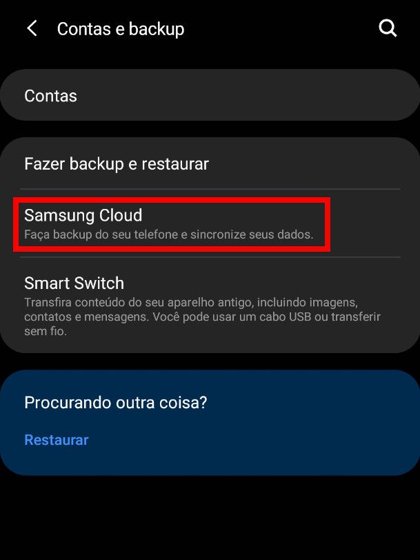 Em seguida, clique em "Samsung Cloud" (Captura de tela: Matheus Bigogno)