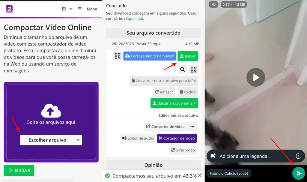 O site Video2Edit permite comprimir um vídeo para enviar no WhatsApp (Imagem: Captura de tela/Fabrício Calixto/Canaltech)