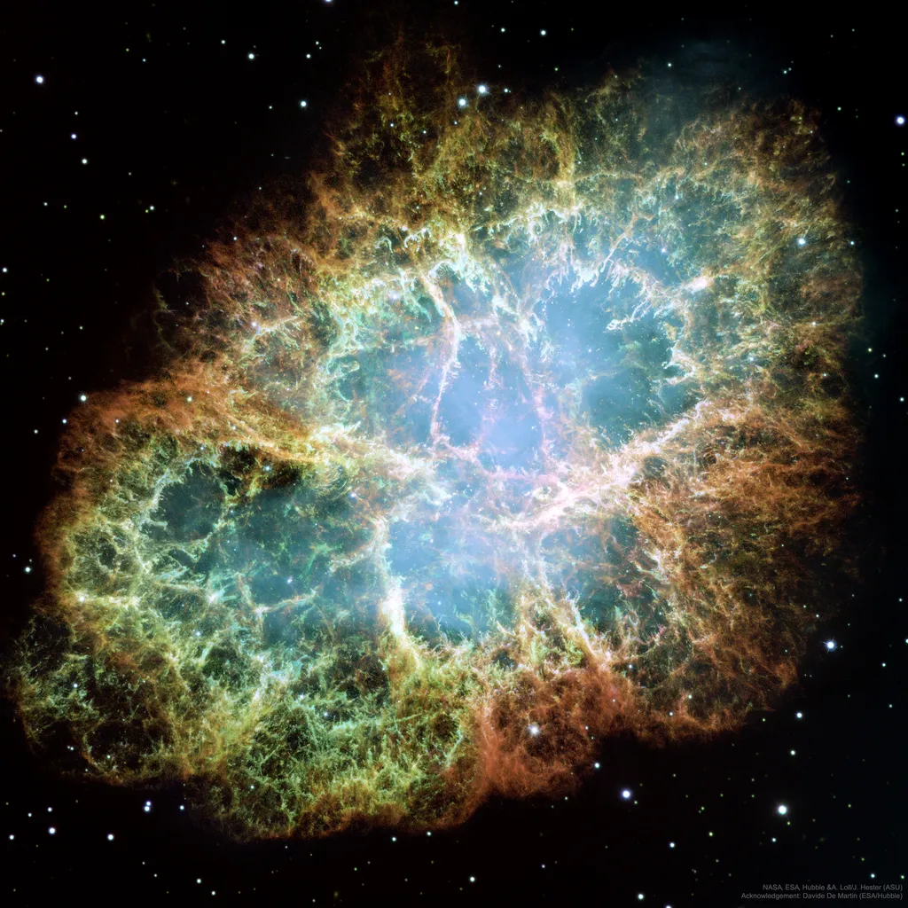 Nebulosa do Caranguejo registrada pelo telescópio espacial Hubble (Imagem: Reprodução/NASA, ESA, Hubble, J. Hester, A. Loll (ASU)