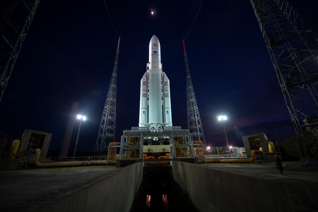 A BepiColombo no foguete Ariane 5 pronta para o lançamento (Foto: ESA)