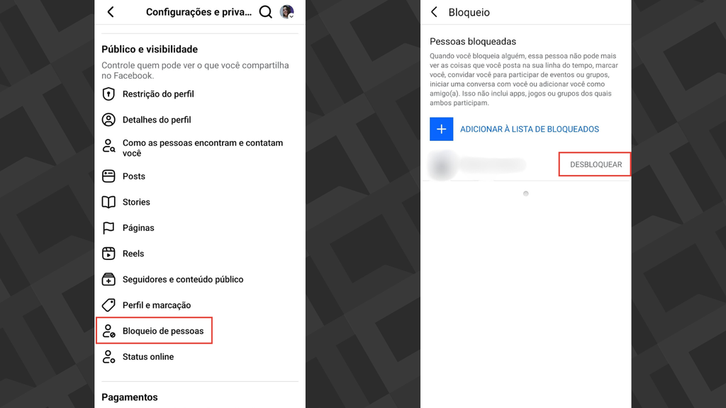 Passos para desbloquear pessoa no Facebook