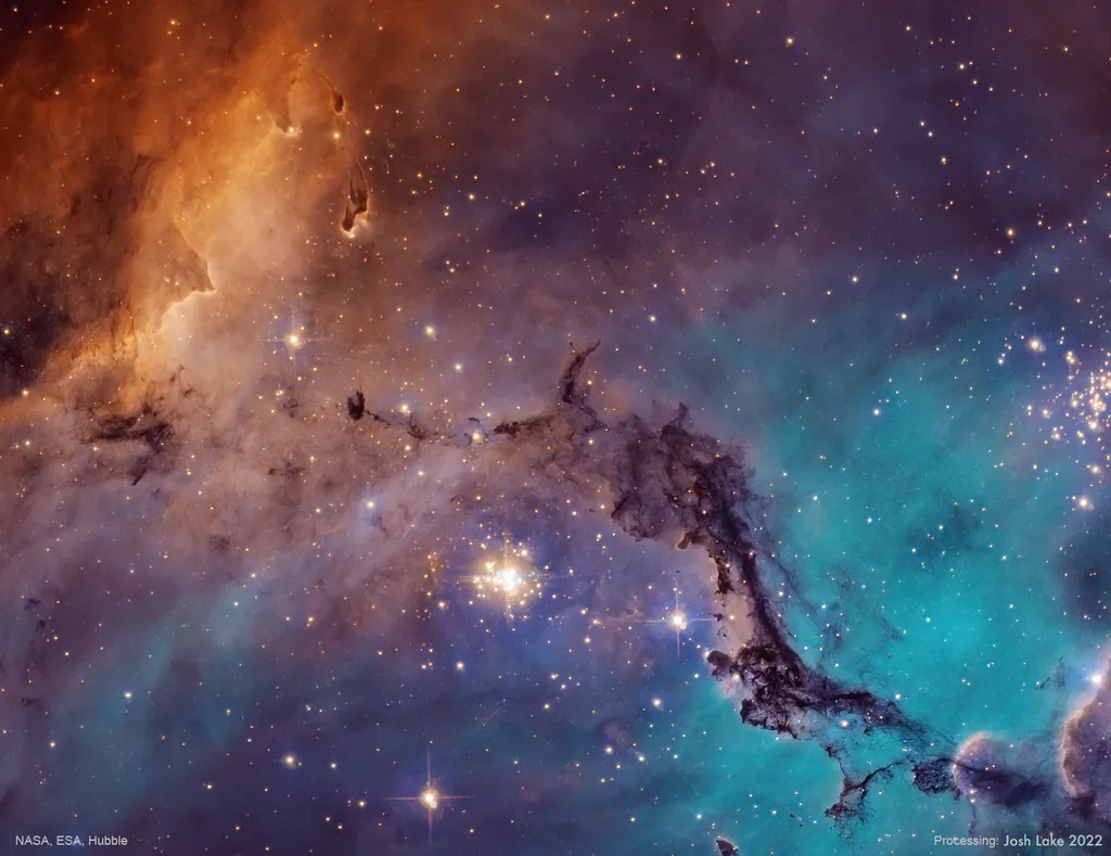 Detalhe de uma nebulosa de emissão na Grande Nuvem de Magalhães (Imagem: Reprodução/NASA, ESA; Josh Lake)