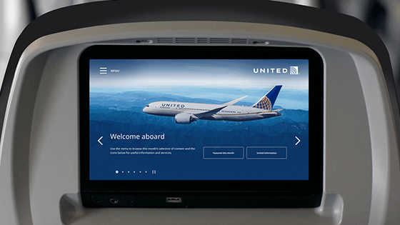 Sistema de entretenimento no encosto dos assentos da United Airlines (Foto: Unied Airlines / Divulgação)
